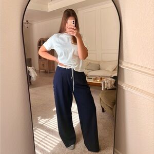 Stylish Navy and Tan Zara pants with silk lining and draw strings